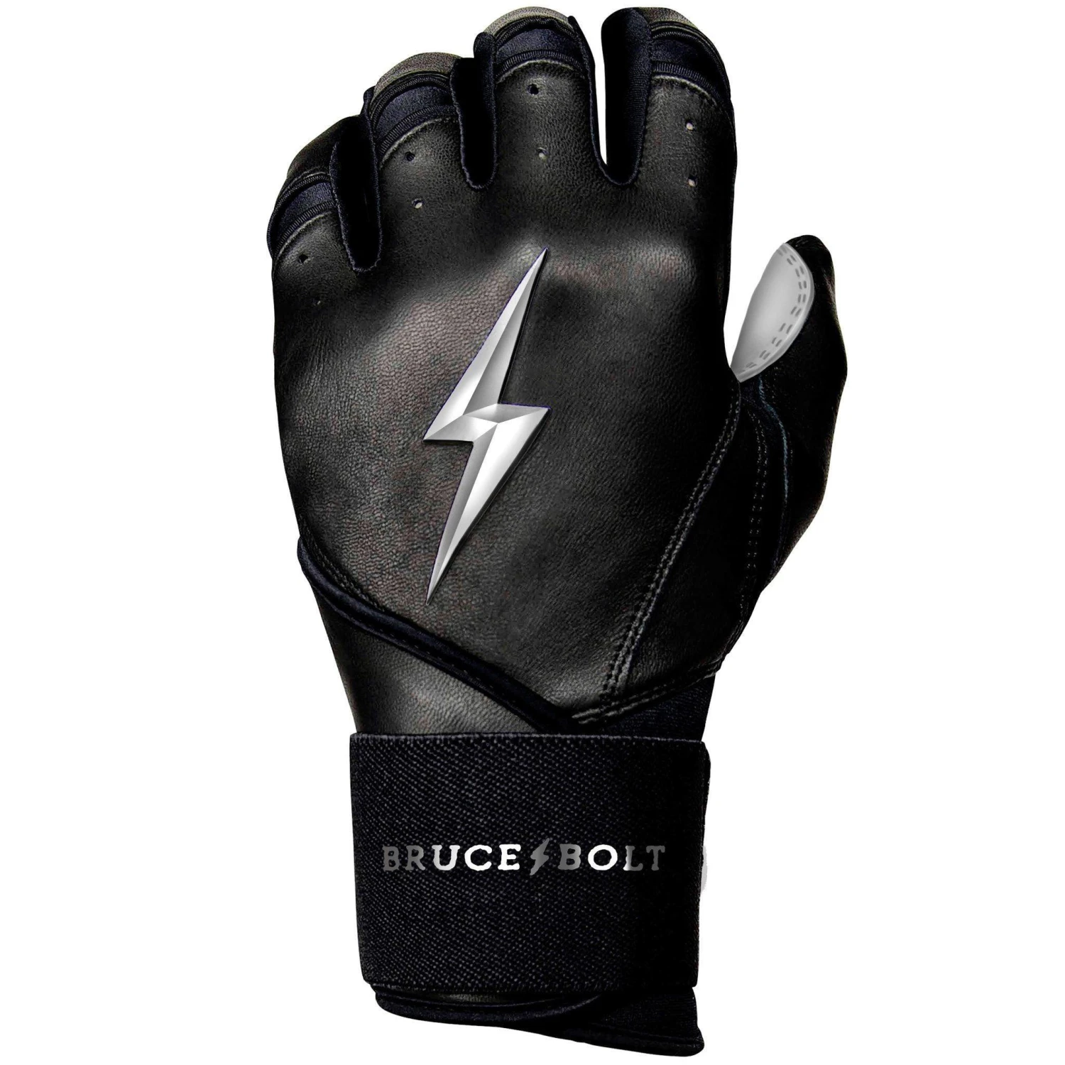 Bruce Bolt PREMIUM PRO Chrome Series Long Cuff Batting Gloves: Black - Image 5