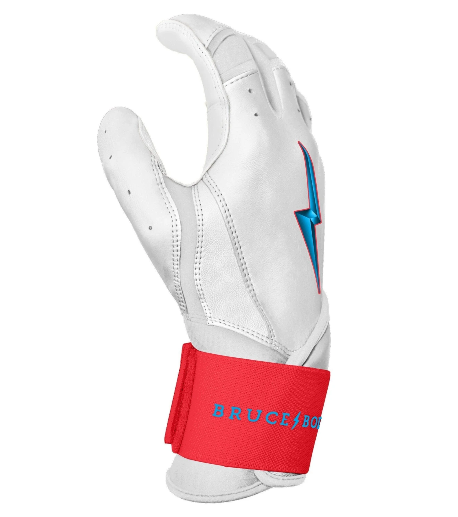 Bruce Bolt PREMIUM PRO BRINSON Series Long Cuff Batting Gloves: White - Image 5