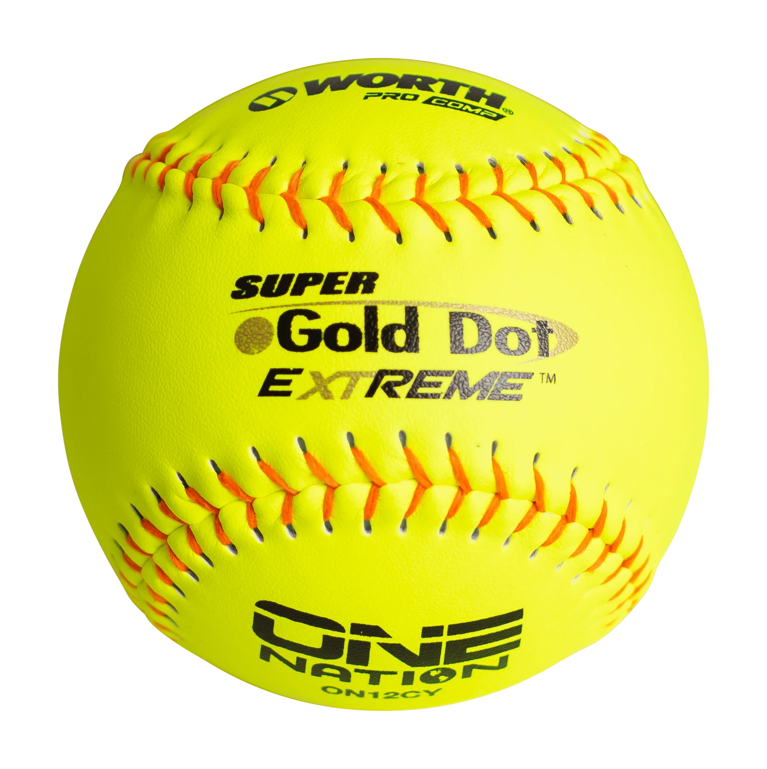 Worth 12" One Nation Super Gold Dot Extreme Slowpitch Softballs (One Dozen): ON12CY