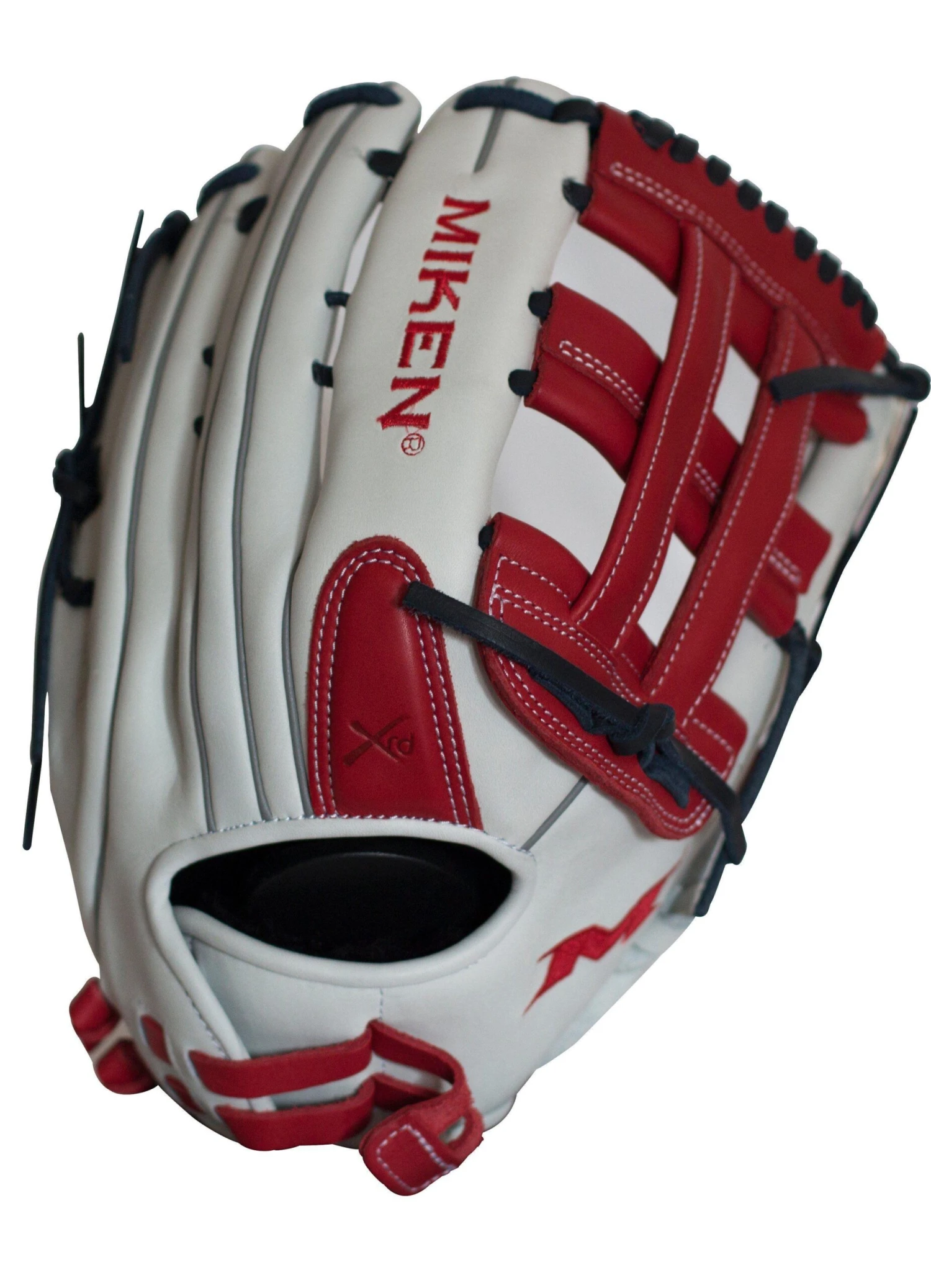 Miken Pro Series 13.5β³ Slow Pitch Fielding Glove β White/Scarlet/Navy: PRO135WSN