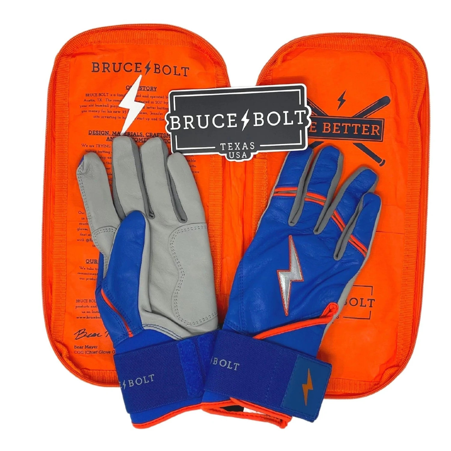 Bruce Bolt PREMIUM PRO NIMMO Long Cuff Batting Gloves: Mets Blue - Image 5